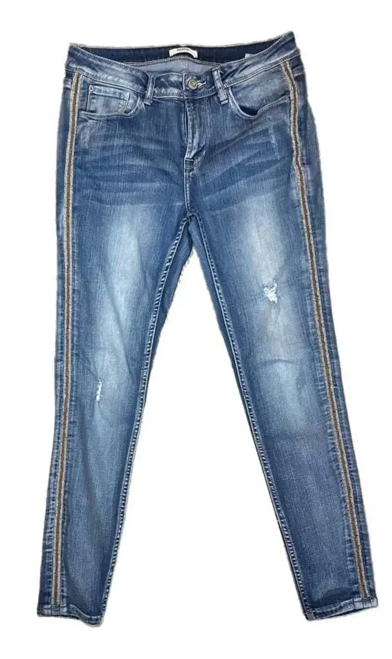 Kensie Jeans Women's Blue Denim Mid-Rise Skinny Jeans with Side Stripe Detail Si